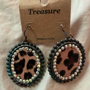 Leopard and teal earrings